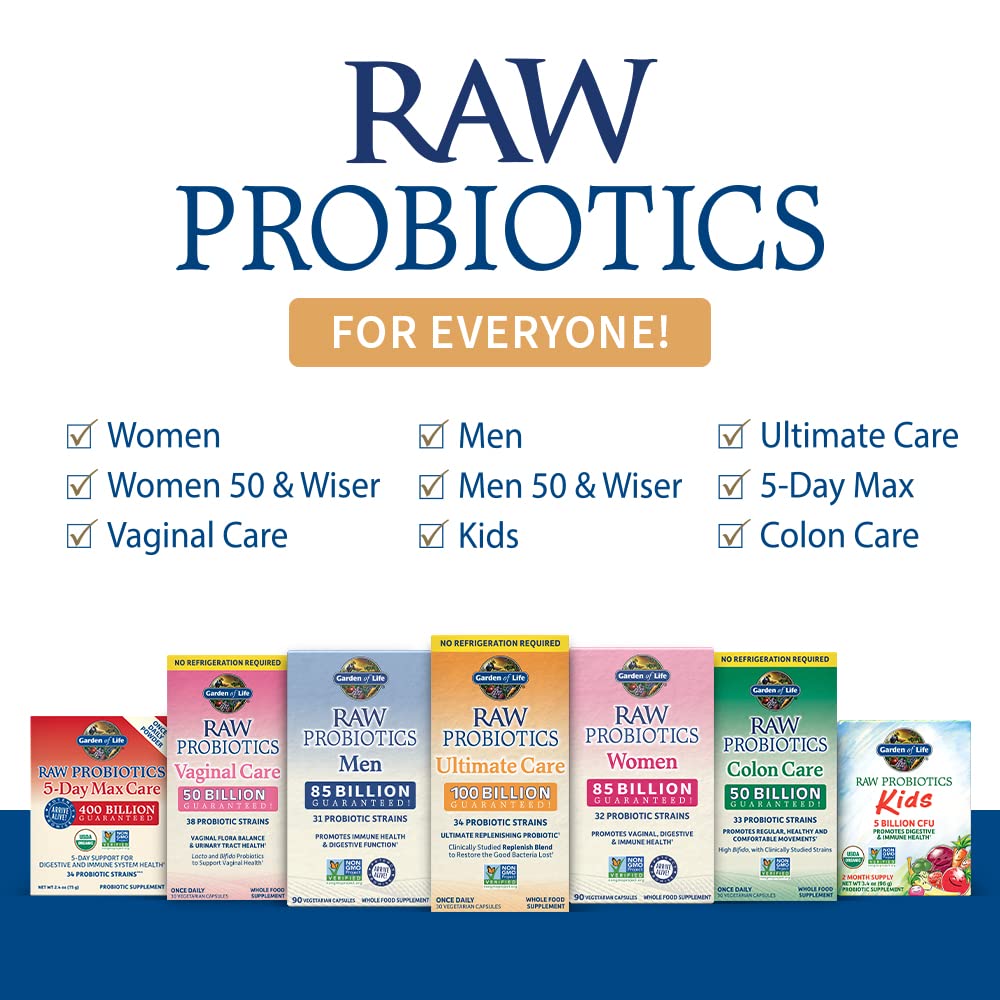 Garden of Life Probiotics for Women and Men - Raw Probiotics Colon Care 50 Billion CFU and Enzymes, Shelf Stable Once Daily Acidophilus Probiotic for Regularity - FENGGESTORE20