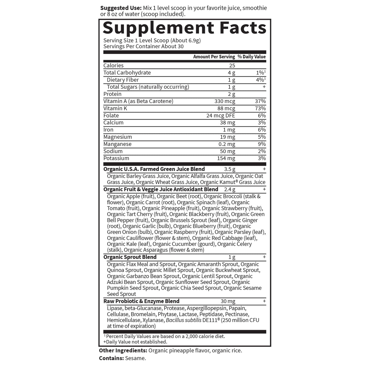 Garden of Life Raw Organic Perfect Food Green Superfood Juiced Greens Powder - Original Stevia-Free, 30 Servings, Non-GMO, Gluten Free Whole Food Dietary - FENGGESTORE20