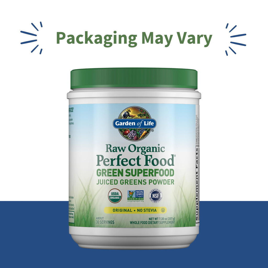 Garden of Life Raw Organic Perfect Food Green Superfood Juiced Greens Powder - Original Stevia-Free, 30 Servings, Non-GMO, Gluten Free Whole Food Dietary - FENGGESTORE20