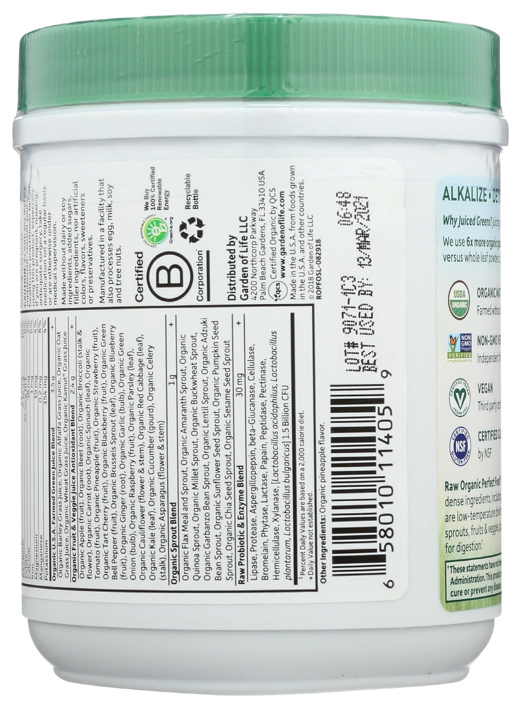 Garden of Life Raw Organic Perfect Food Green Superfood Juiced Greens Powder - Original Stevia-Free, 30 Servings, Non-GMO, Gluten Free Whole Food Dietary - FENGGESTORE20