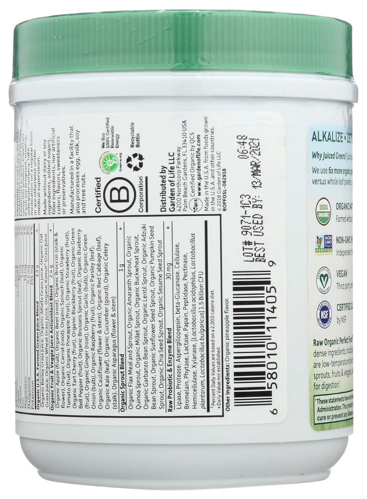 Garden of Life Raw Organic Perfect Food Green Superfood Juiced Greens Powder - Original Stevia-Free, 30 Servings, Non-GMO, Gluten Free Whole Food Dietary - FENGGESTORE20