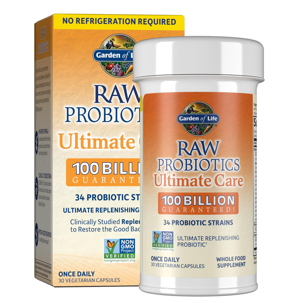 Garden of Life Raw Probiotics for Women and Men with Digestive Enzymes, 100 Billion CFU, Clinically Studied Strains, Shelf Stable, 30 Capsules - FENGGESTORE20