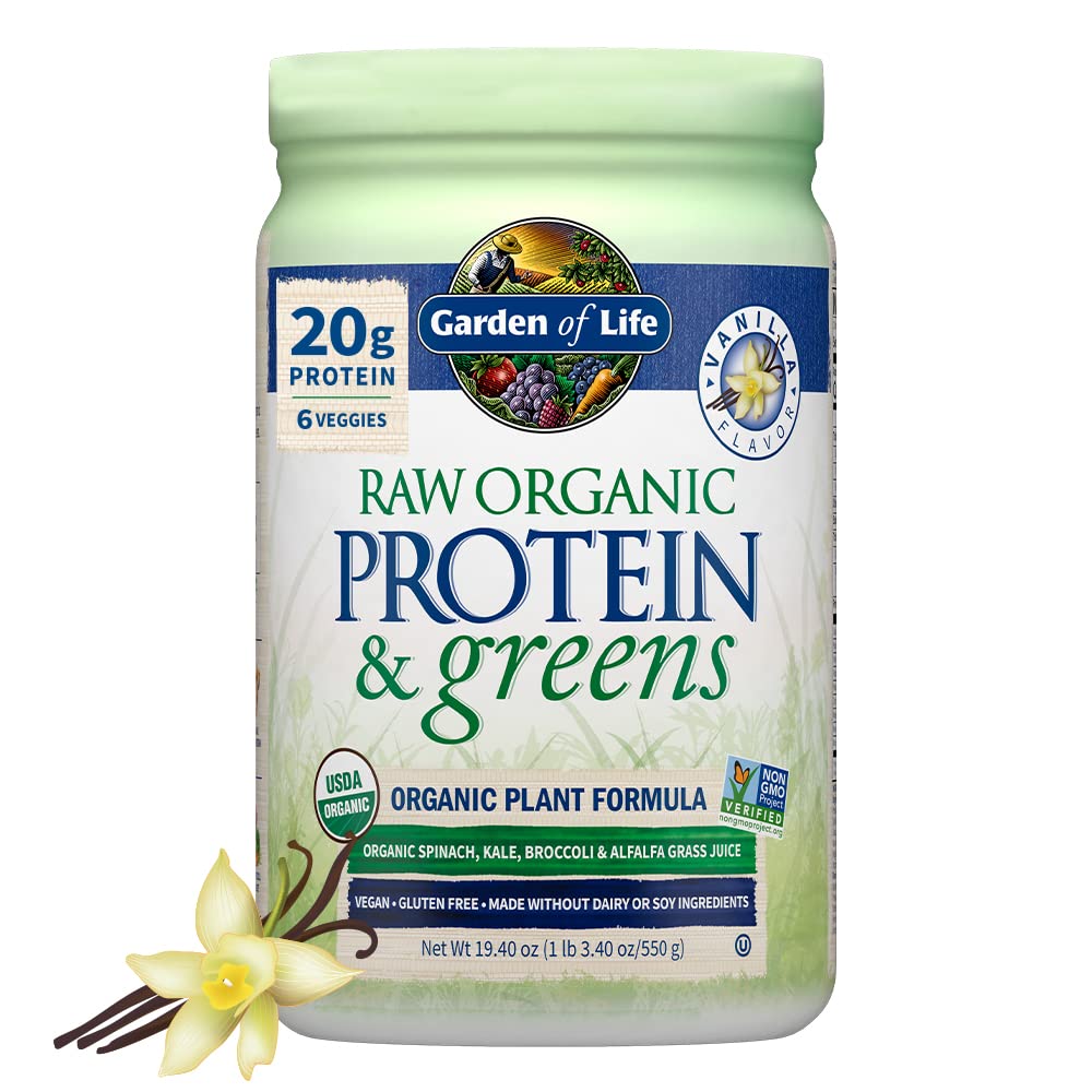 Garden of Life Raw Protein & Greens Vanilla Protein Powder – 20g Plant Based Greens Powder, Probiotics & Enzymes, Post-Workout Recovery, Vegan, Gluten-Free, Non-GMO, 20 Servings - FENGGESTORE20
