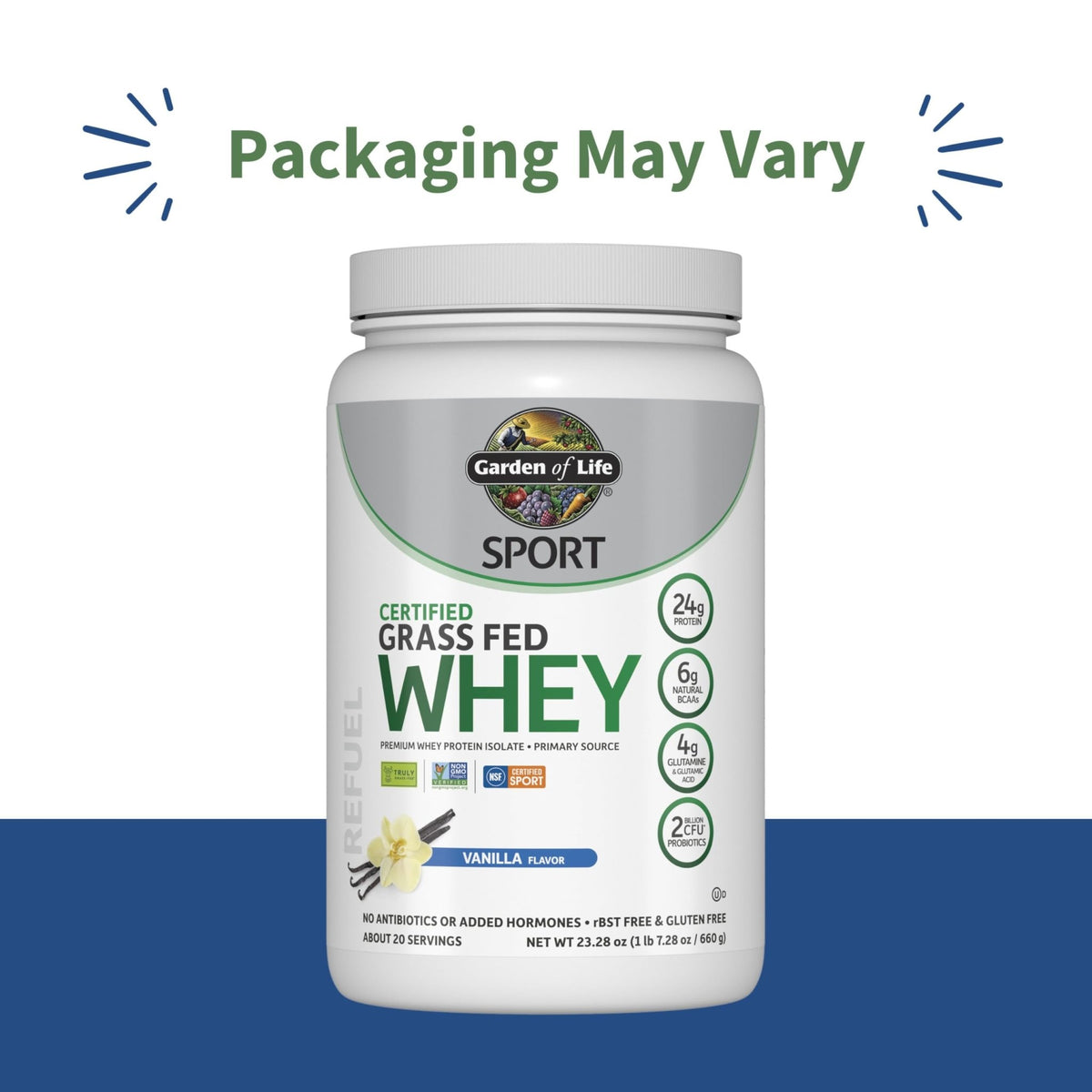 Garden of Life Sport Grass Fed Whey Protein Powder – 24g Whey Protein Isolate for Women & Men with Probiotics & Glutamine, Non-GMO, Gluten-Free, Cold-Processed, Vanilla Flavor, 20 Servings - FENGGESTORE20