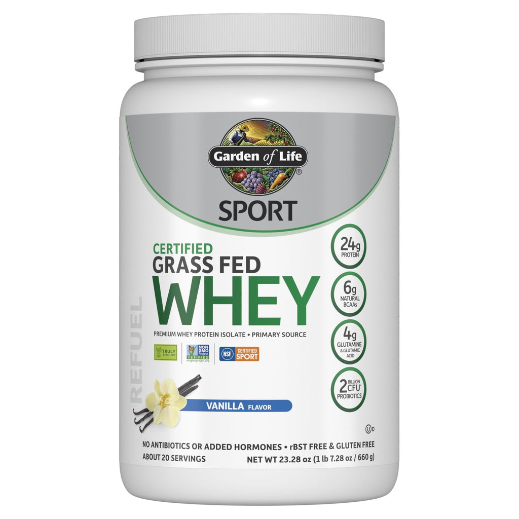 Garden of Life Sport Grass Fed Whey Protein Powder – 24g Whey Protein Isolate for Women & Men with Probiotics & Glutamine, Non-GMO, Gluten-Free, Cold-Processed, Vanilla Flavor, 20 Servings - FENGGESTORE20