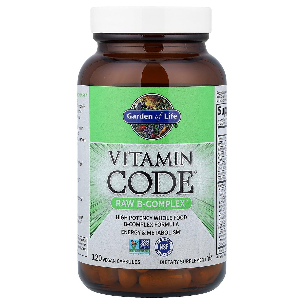 Garden of Life Vitamin B Complex, 120 Vegan Capsules, High Potency Vitamins for Energy & Metabolism with B6, Folate & B12 - FENGGESTORE20