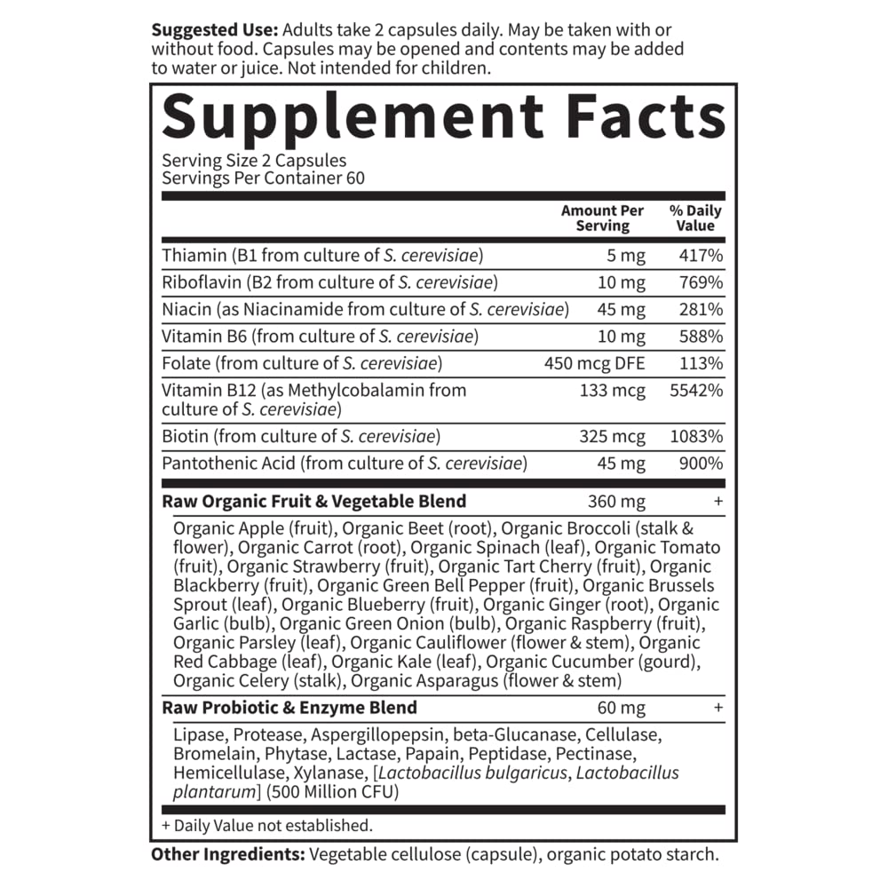 Garden of Life Vitamin B Complex, 120 Vegan Capsules, High Potency Vitamins for Energy & Metabolism with B6, Folate & B12 - FENGGESTORE20