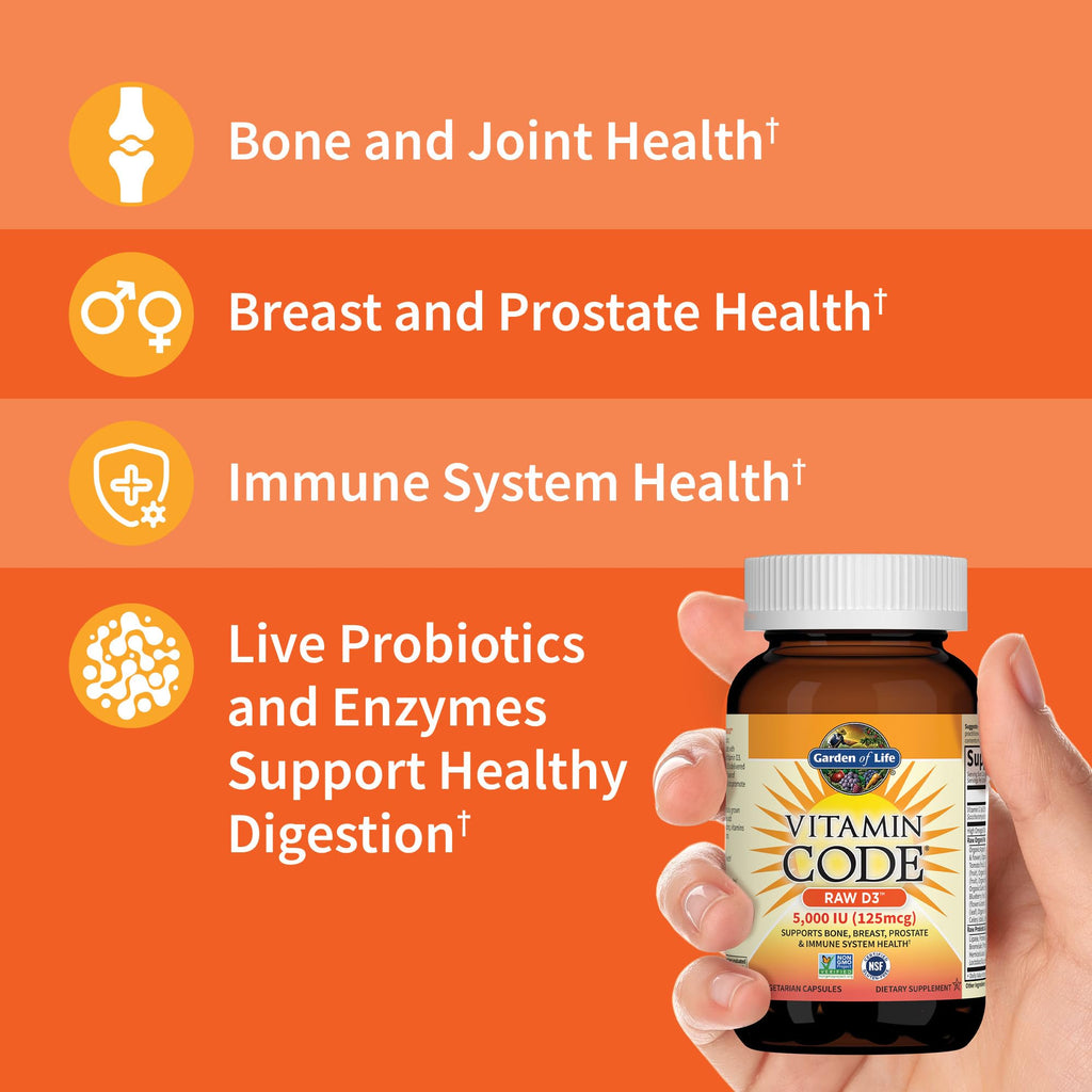 Garden of Life Vitamin D, Vitamin Code Raw D3, Vitamin D 2,000 IU, Raw Whole Food D3 Supplements with Chlorella, Fruit, Veggies & Probiotics - FENGGESTORE20