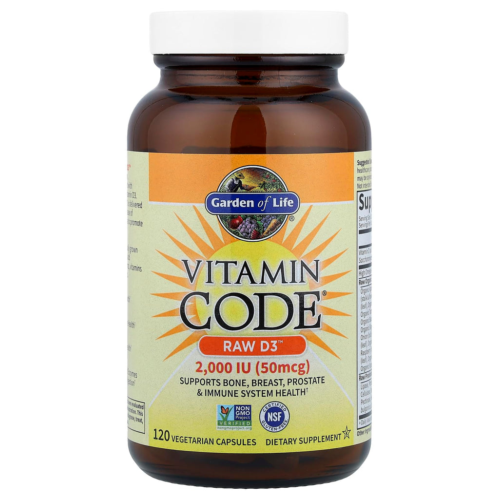 Garden of Life Vitamin D, Vitamin Code Raw D3, Vitamin D 2,000 IU, Raw Whole Food D3 Supplements with Chlorella, Fruit, Veggies & Probiotics - FENGGESTORE20