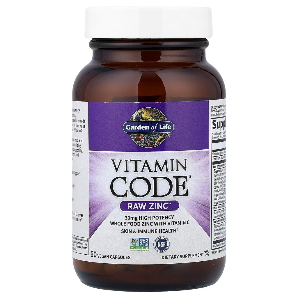 Garden of Life Zinc Supplements 30mg High Potency Raw Zinc and Vitamin C Multimineral Supplement, Vitamin Code Vitamins Trace Minerals & Probiotics - FENGGESTORE20