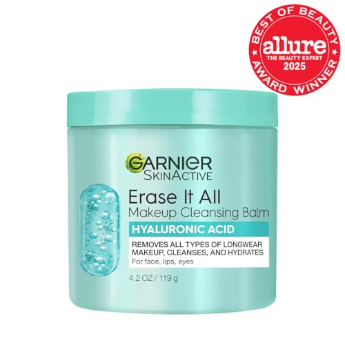 Garnier Erase It All Makeup Cleansing Balm with Hyaluronic Acid, Replumping Facial Cleanser and Makeup Remover, 4.2 Oz - FENGGESTORE20