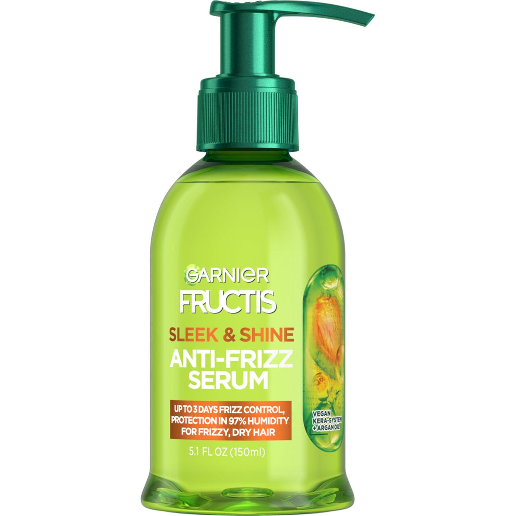 Garnier Fructis Sleek & Shine Anti-Frizz Serum for Frizzy, Dry Hair, Argan Oil, 5.1 Fl Oz, 1 Count (Packaging May Vary) - FENGGESTORE20