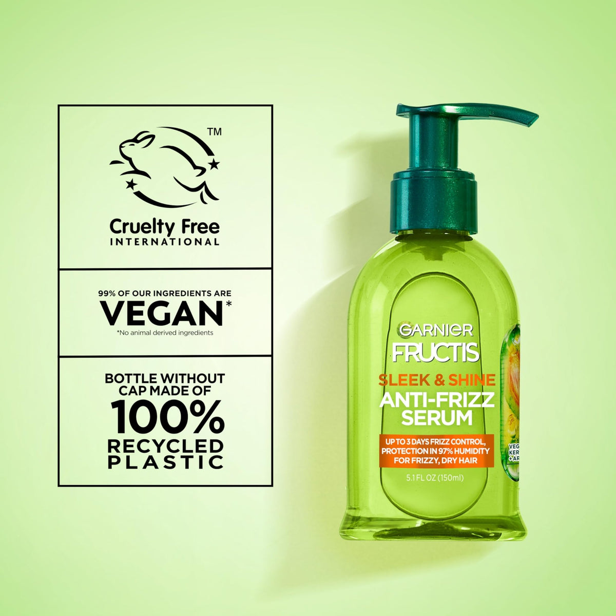 Garnier Fructis Sleek & Shine Anti-Frizz Serum for Frizzy, Dry Hair, Argan Oil, 5.1 Fl Oz, 1 Count (Packaging May Vary) - FENGGESTORE20
