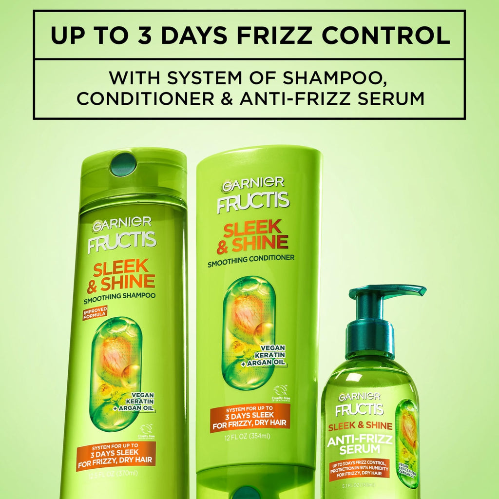 Garnier Fructis Sleek & Shine Anti-Frizz Serum for Frizzy, Dry Hair, Argan Oil, 5.1 Fl Oz, 1 Count (Packaging May Vary) - FENGGESTORE20