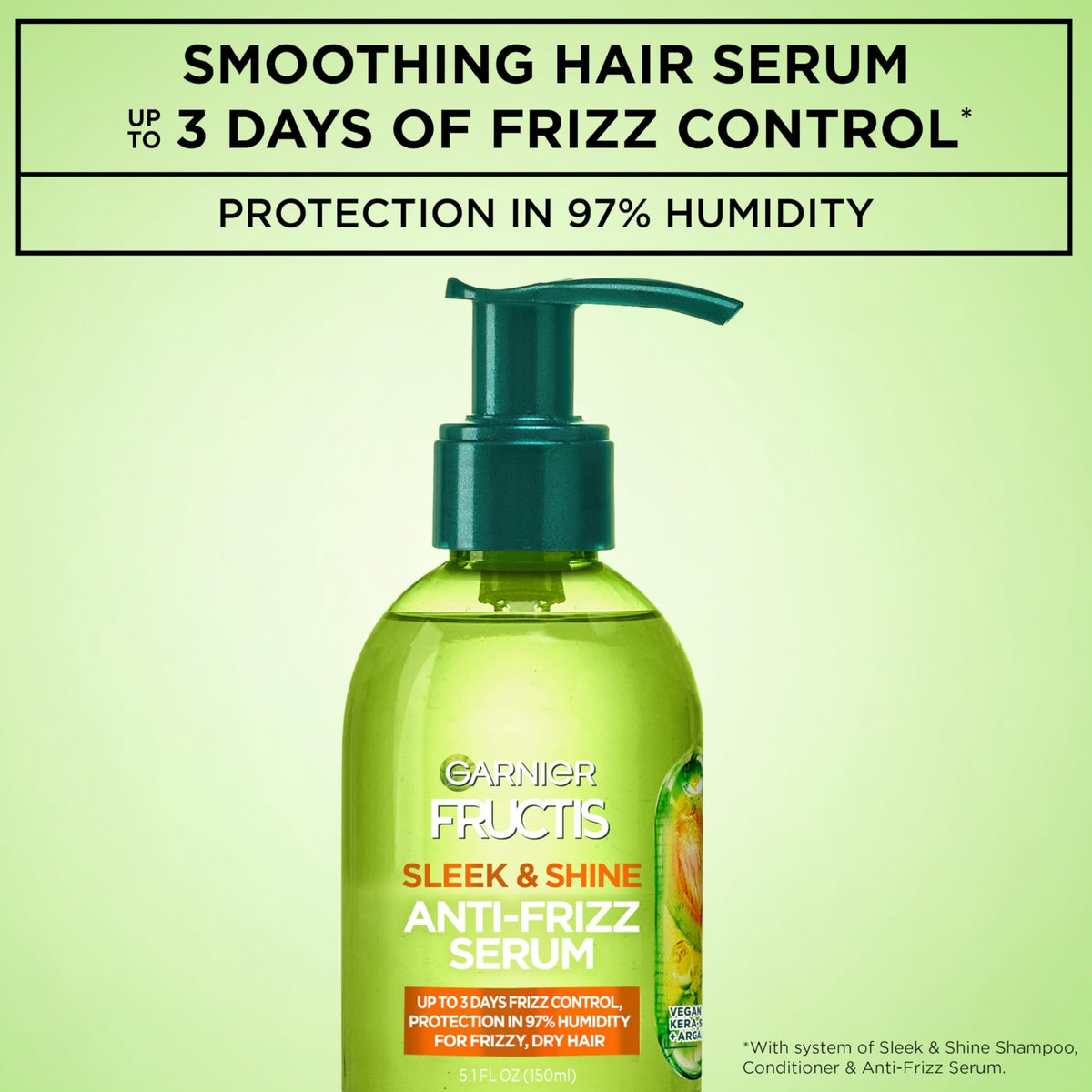 Garnier Fructis Sleek & Shine Anti-Frizz Serum for Frizzy, Dry Hair, Argan Oil, 5.1 Fl Oz, 1 Count (Packaging May Vary) - FENGGESTORE20