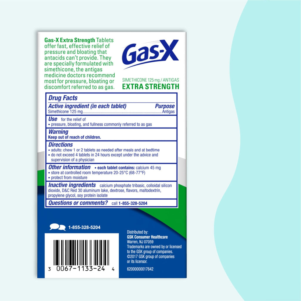 Gas-X Extra Strength Chewable Gas Relief Tablets with Simethicone 125 mg for Bloating Relief, Cherry - 72 Count - FENGGESTORE20