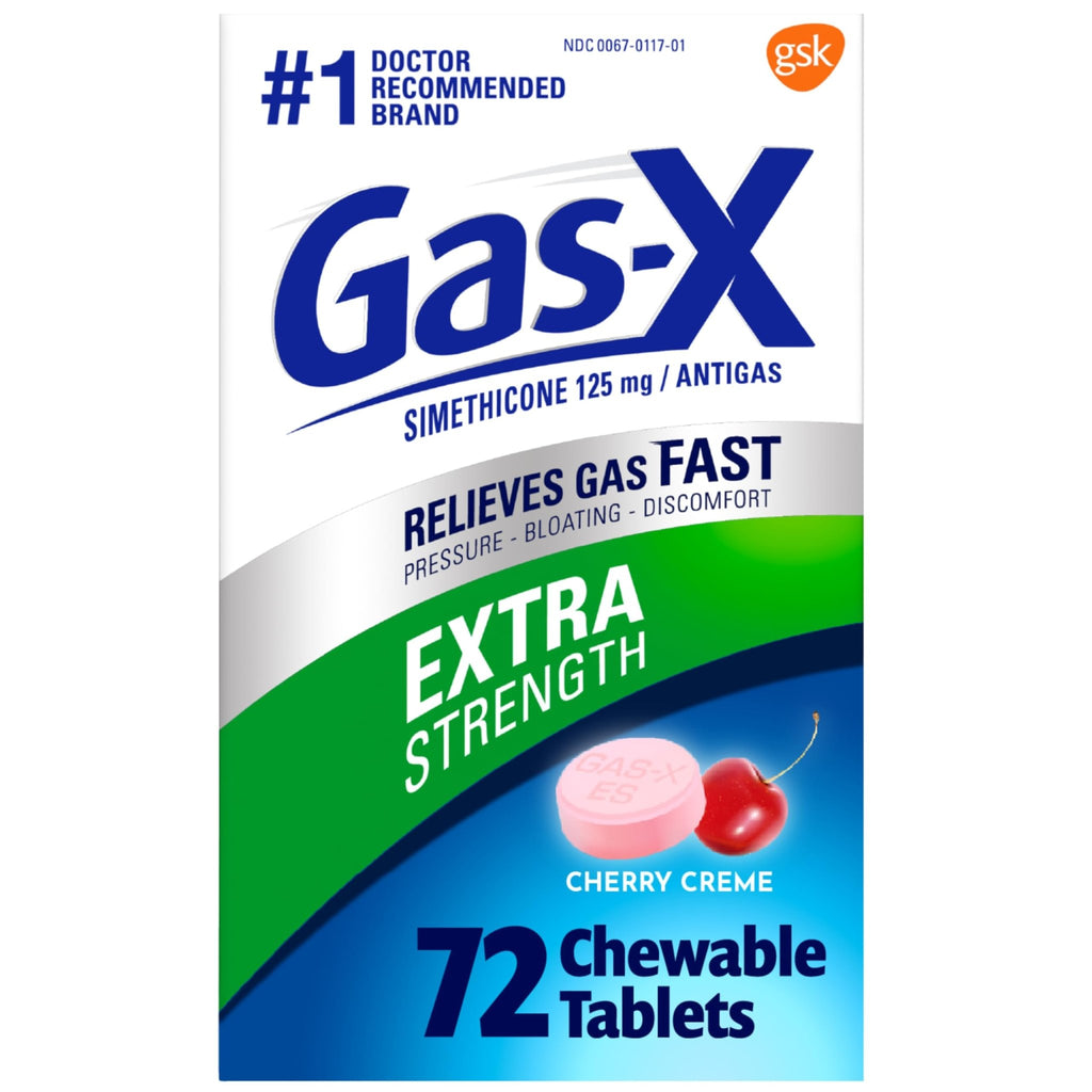 Gas-X Extra Strength Chewable Gas Relief Tablets with Simethicone 125 mg for Bloating Relief, Cherry - 72 Count - FENGGESTORE20