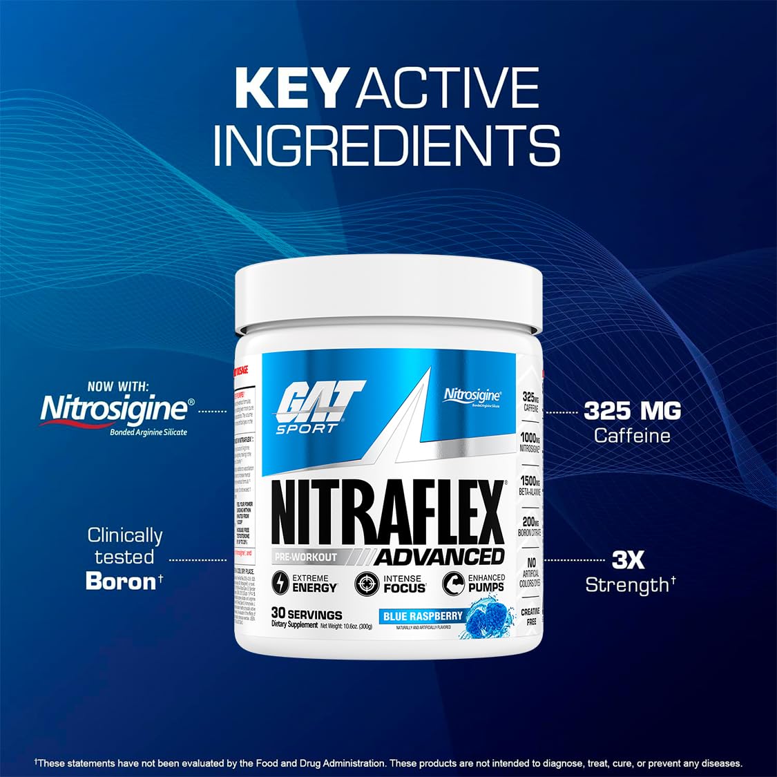 GAT SPORT Nitraflex Advanced Pre-Workout Powder, Increases Blood Flow, Boosts Strength and Energy, Improves Exercise Performance, (Blue Raspberry, 30 Servings) - FENGGESTORE20