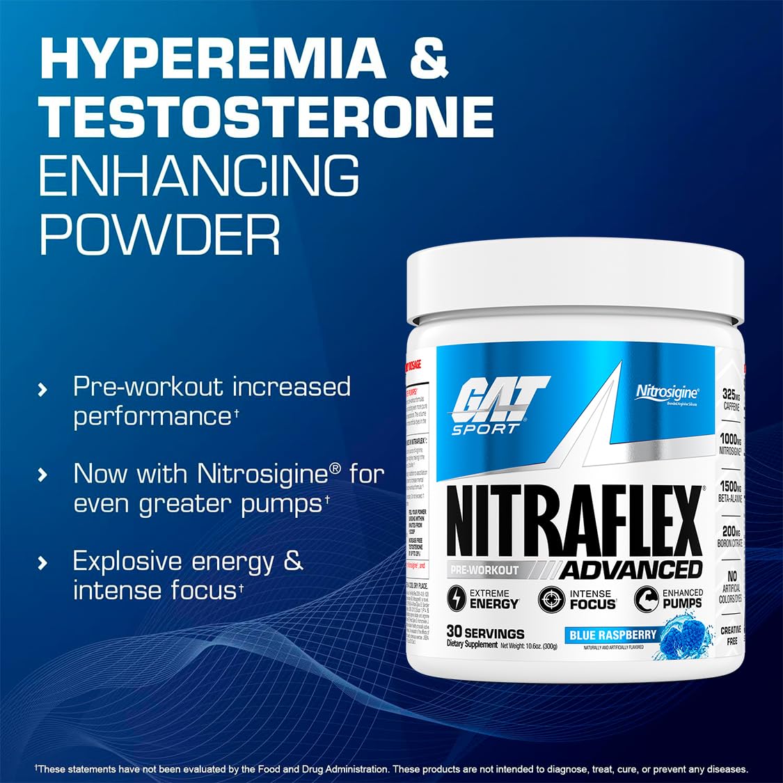GAT SPORT Nitraflex Advanced Pre-Workout Powder, Increases Blood Flow, Boosts Strength and Energy, Improves Exercise Performance, (Blue Raspberry, 30 Servings) - FENGGESTORE20