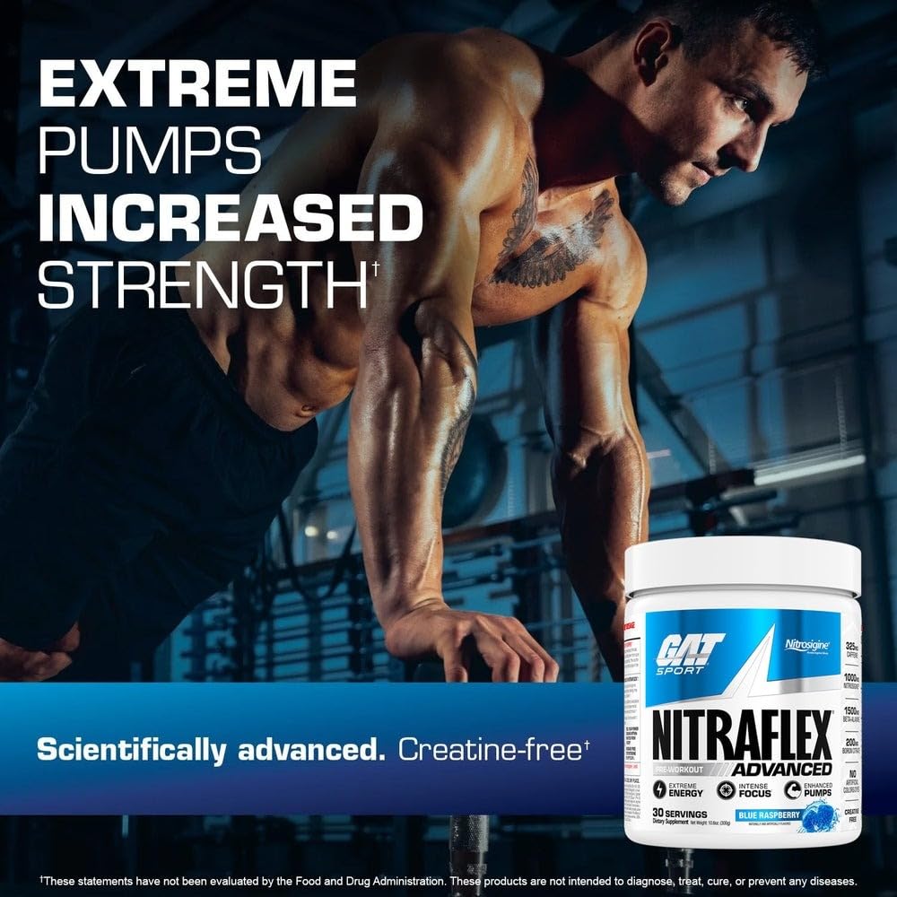 GAT SPORT Nitraflex Advanced Pre-Workout Powder, Increases Blood Flow, Boosts Strength and Energy, Improves Exercise Performance, Men & Women (Fruit Punch, 30 Servings) - FENGGESTORE20