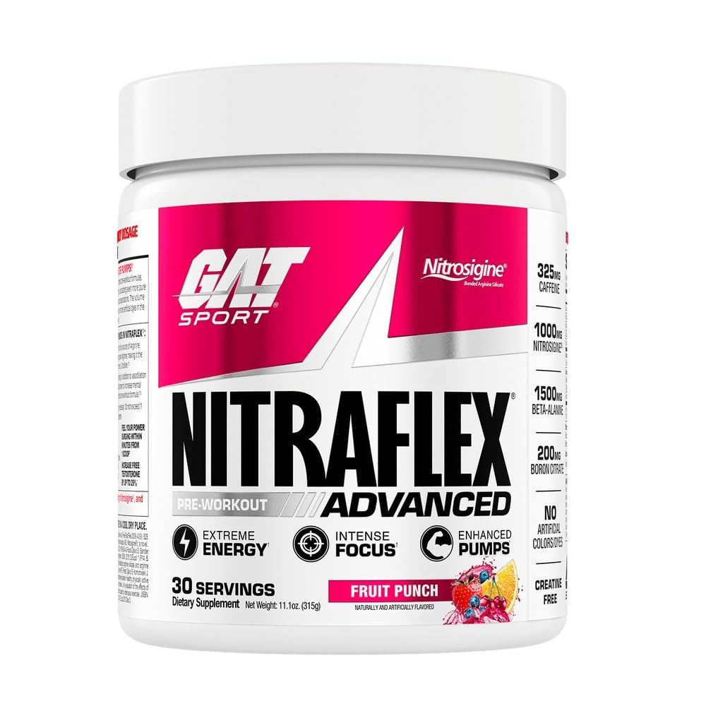 GAT SPORT Nitraflex Advanced Pre-Workout Powder, Increases Blood Flow, Boosts Strength and Energy, Improves Exercise Performance, Men & Women (Fruit Punch, 30 Servings) - FENGGESTORE20