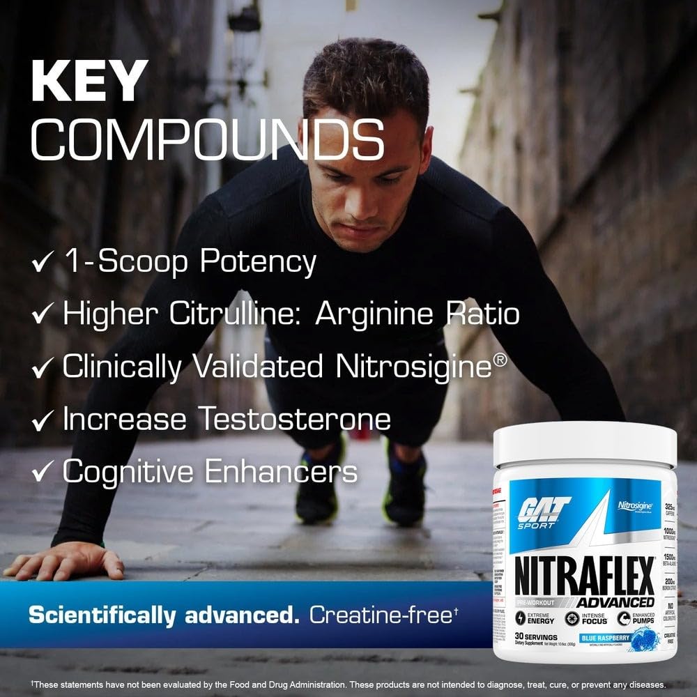 GAT SPORT Nitraflex Advanced Pre-Workout Powder, Increases Blood Flow, Boosts Strength and Energy, Improves Exercise Performance, Men & Women (Fruit Punch, 30 Servings) - FENGGESTORE20