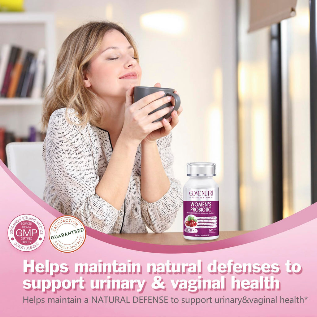 GDMENUTRI Women's Probiotics, 120 Tablets 120 Billion CFU 18 Strains, Contains Organic Prebiotic Cranberry, Probiotic Supplement for Digestion, - FENGGESTORE20