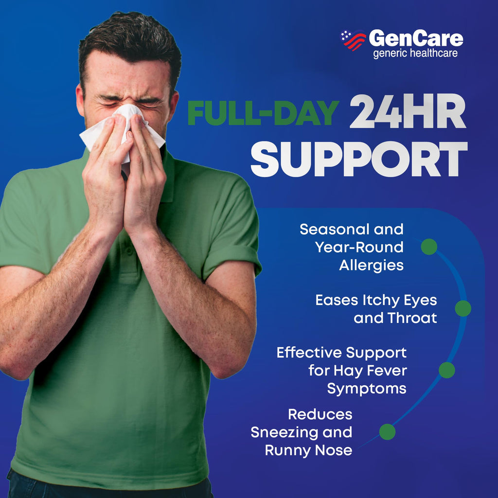 GenCare - Cetirizine HCL 10 mg (200 Caplets) - 24 Hour Allergy Relief Pills - Non Drowsy Generic OTC Allergy Medication - Antihistamine Medicine for Sneezing, Runny Nose & Itchy Eyes - Generic Zyrtec - FENGGESTORE20