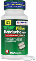 GenCare - Headache Relief Acetaminophen with Aspirin (NSAID) & Caffeine (300 Caplets) Value Pack | Head Pain, Muscle Aches, Back Pain & Body | Generic ExcedrEn Extra Strength - FENGGESTORE20