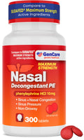 GenCare Nasal Decongestant PE – Phenylephrine HCl 10mg Tablets (Bulk 300 Count) Non-Drowsy Sinus Pressure Relief & Nasal Congestion Relief, Stuffy Nose Decongestants for Adults – Compare to Sudafed PE - FENGGESTORE20