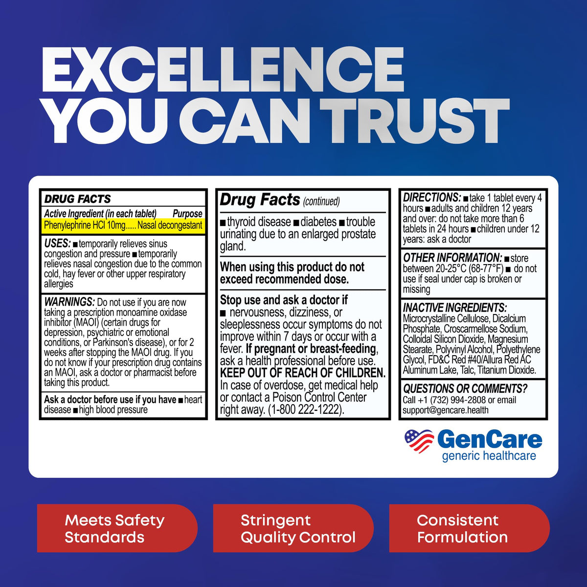 GenCare Nasal Decongestant PE – Phenylephrine HCl 10mg Tablets (Bulk 300 Count) Non-Drowsy Sinus Pressure Relief & Nasal Congestion Relief, Stuffy Nose Decongestants for Adults – Compare to Sudafed PE - FENGGESTORE20