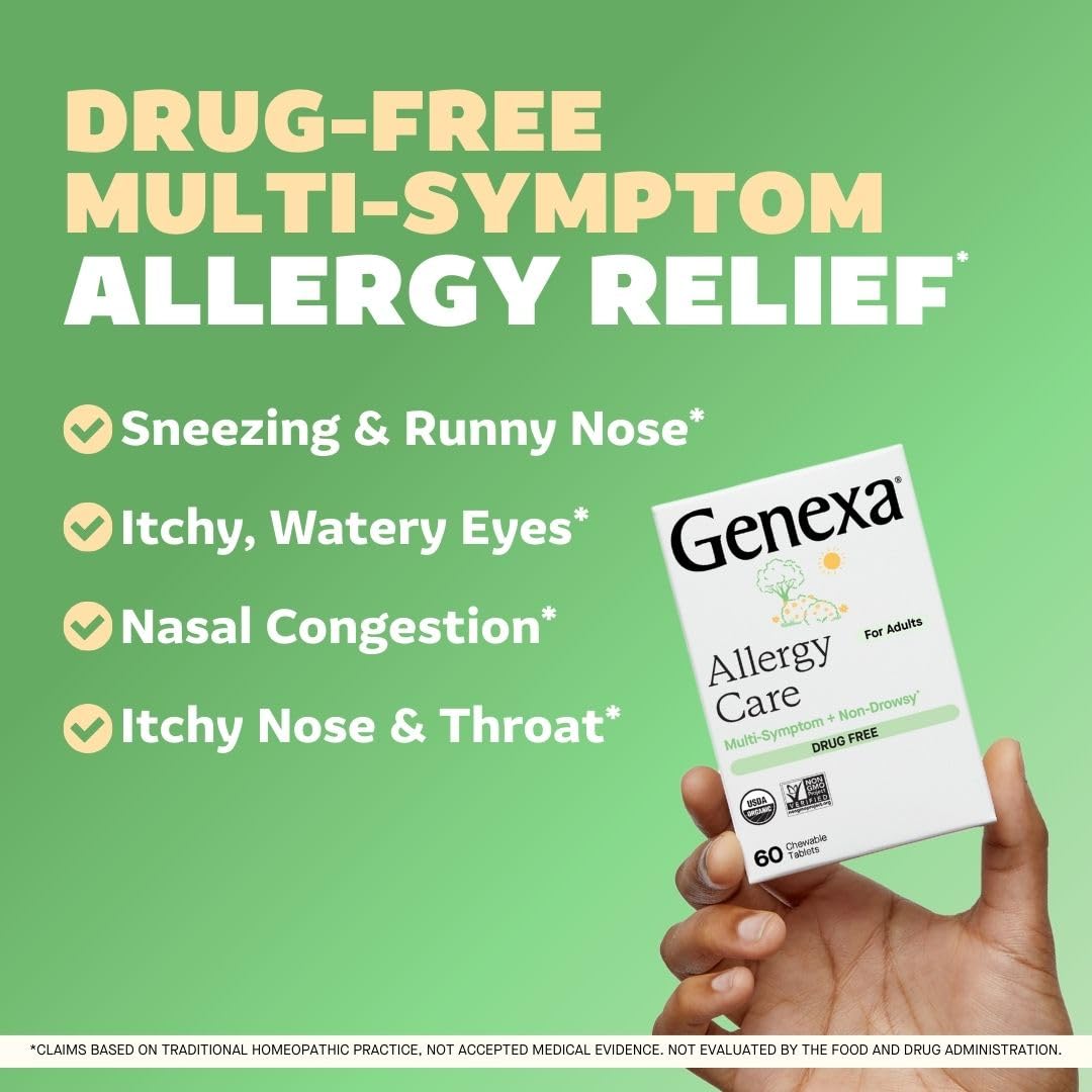 Genexa Allergy Care | Drug Free, Non-Drowsy Allergy & Decongestant Remedy for Adults | Vegan & Non-GMO | Homeopathic Allergy Relief Made Clean | Organic Acai Berry Flavor | 60 Chewable Tablets - FENGGESTORE20