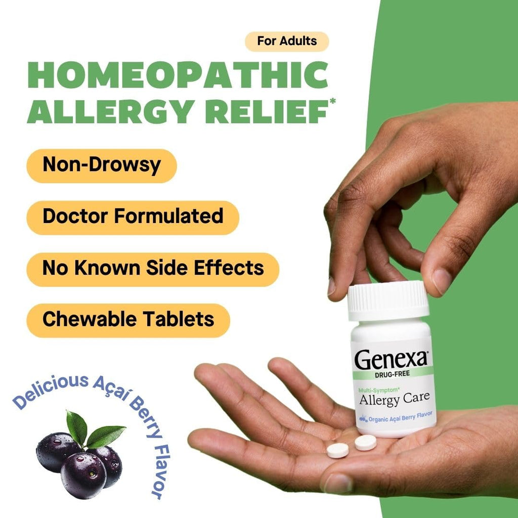 Genexa Allergy Care | Drug Free, Non-Drowsy Allergy & Decongestant Remedy for Adults | Vegan & Non-GMO | Homeopathic Allergy Relief Made Clean | Organic Acai Berry Flavor | 60 Chewable Tablets - FENGGESTORE20