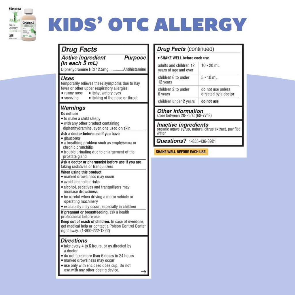 Genexa Kids Allergy Bundle | Powerful OTC Medicine + Gentle Homeopathic Remedy | Antihistamine, Relieves Runny Nose, Sneezing & Itchy Eyes | Organic Acai & Agave Flavors | Ages 6+ - FENGGESTORE20