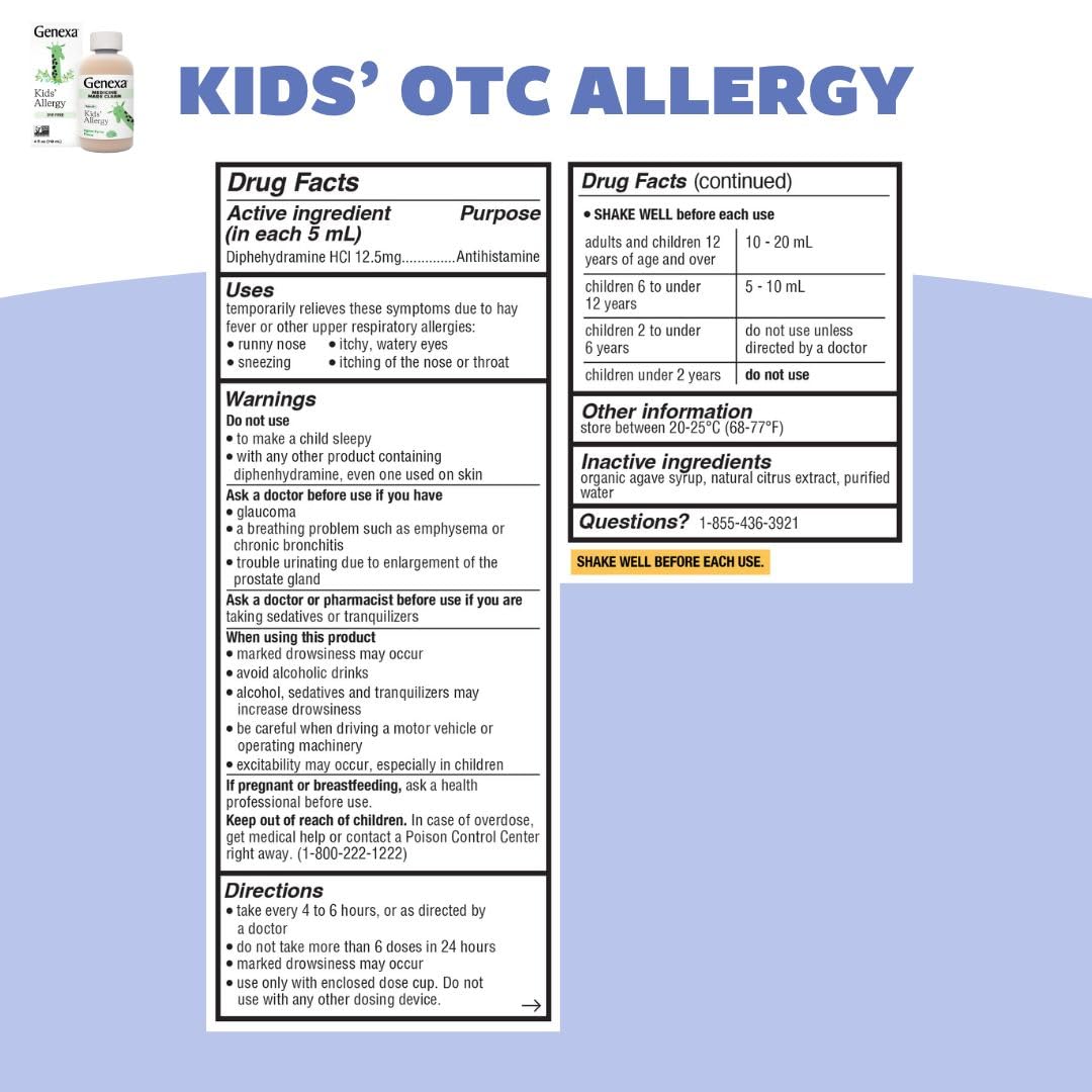 Genexa Kids Allergy Bundle | Powerful OTC Medicine + Gentle Homeopathic Remedy | Antihistamine, Relieves Runny Nose, Sneezing & Itchy Eyes | Organic Acai & Agave Flavors | Ages 6+ - FENGGESTORE20