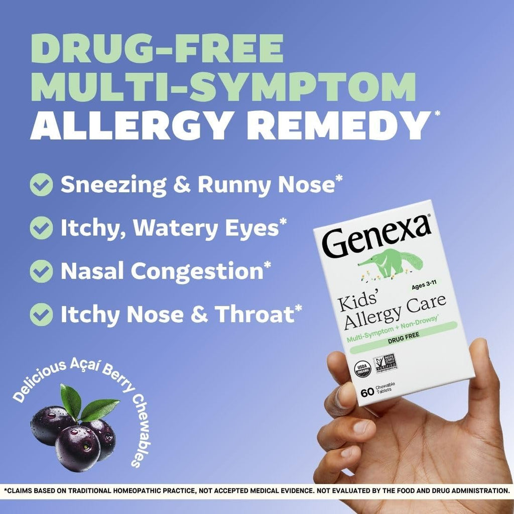 Genexa Kids Allergy Bundle | Powerful OTC Medicine + Gentle Homeopathic Remedy | Antihistamine, Relieves Runny Nose, Sneezing & Itchy Eyes | Organic Acai & Agave Flavors | Ages 6+ - FENGGESTORE20