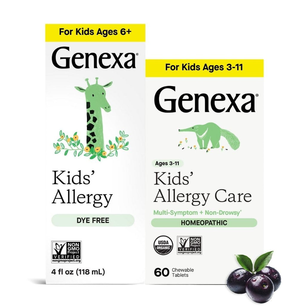 Genexa Kids Allergy Bundle | Powerful OTC Medicine + Gentle Homeopathic Remedy | Antihistamine, Relieves Runny Nose, Sneezing & Itchy Eyes | Organic Acai & Agave Flavors | Ages 6+ - FENGGESTORE20