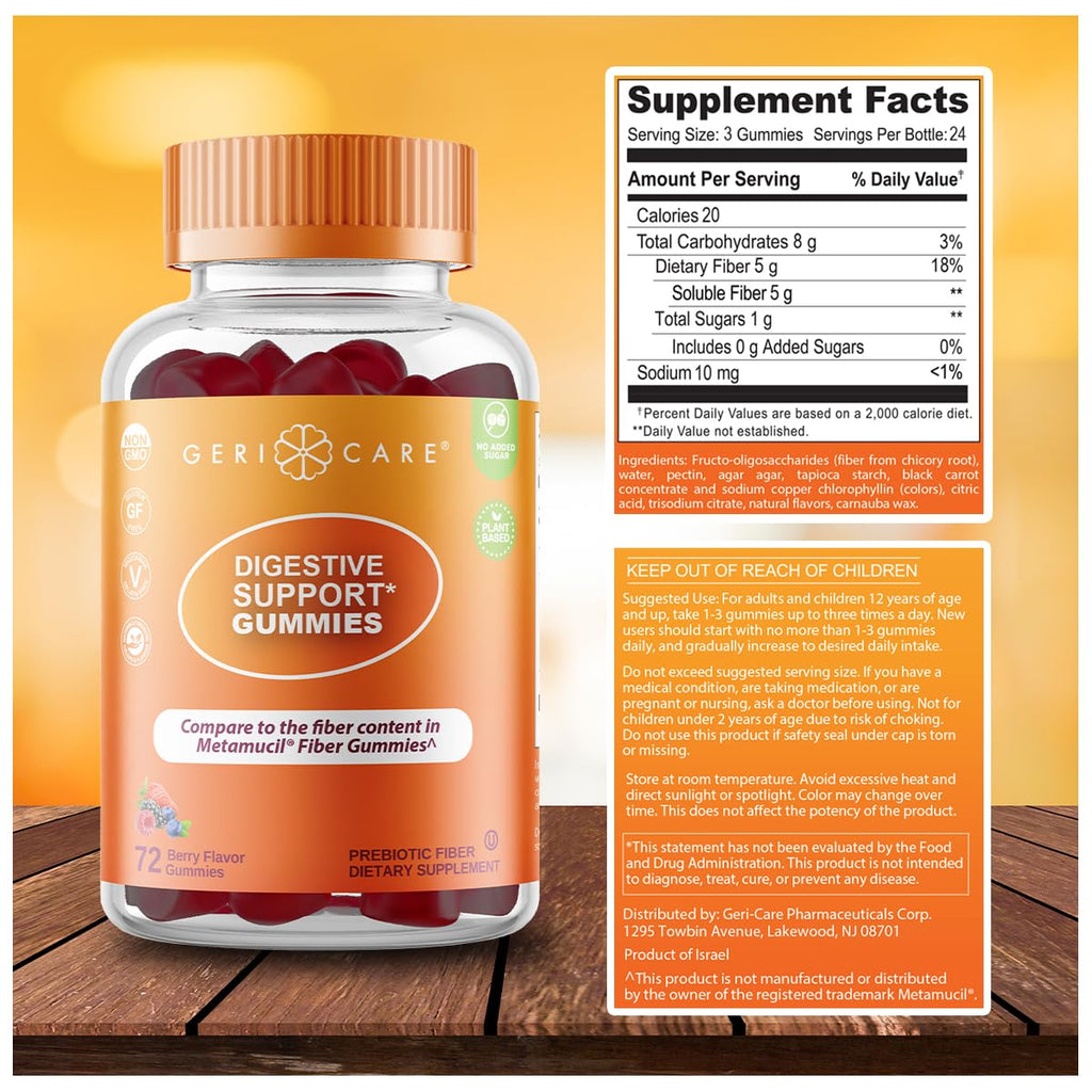 GeriCare Prebiotic Digestive Support, Gummies Compare to Metamucil Fiber Gummies, Berry Flavor, 72 Count, Plant-Based Fiber for Gut Health, Non-GMO, - FENGGESTORE20
