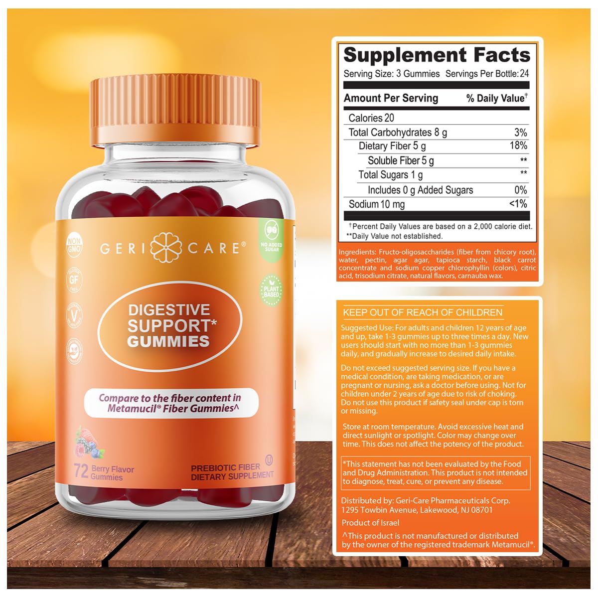 GeriCare Prebiotic Digestive Support, Gummies Compare to Metamucil Fiber Gummies, Berry Flavor, 72 Count, Plant-Based Fiber for Gut Health, Non-GMO, - FENGGESTORE20