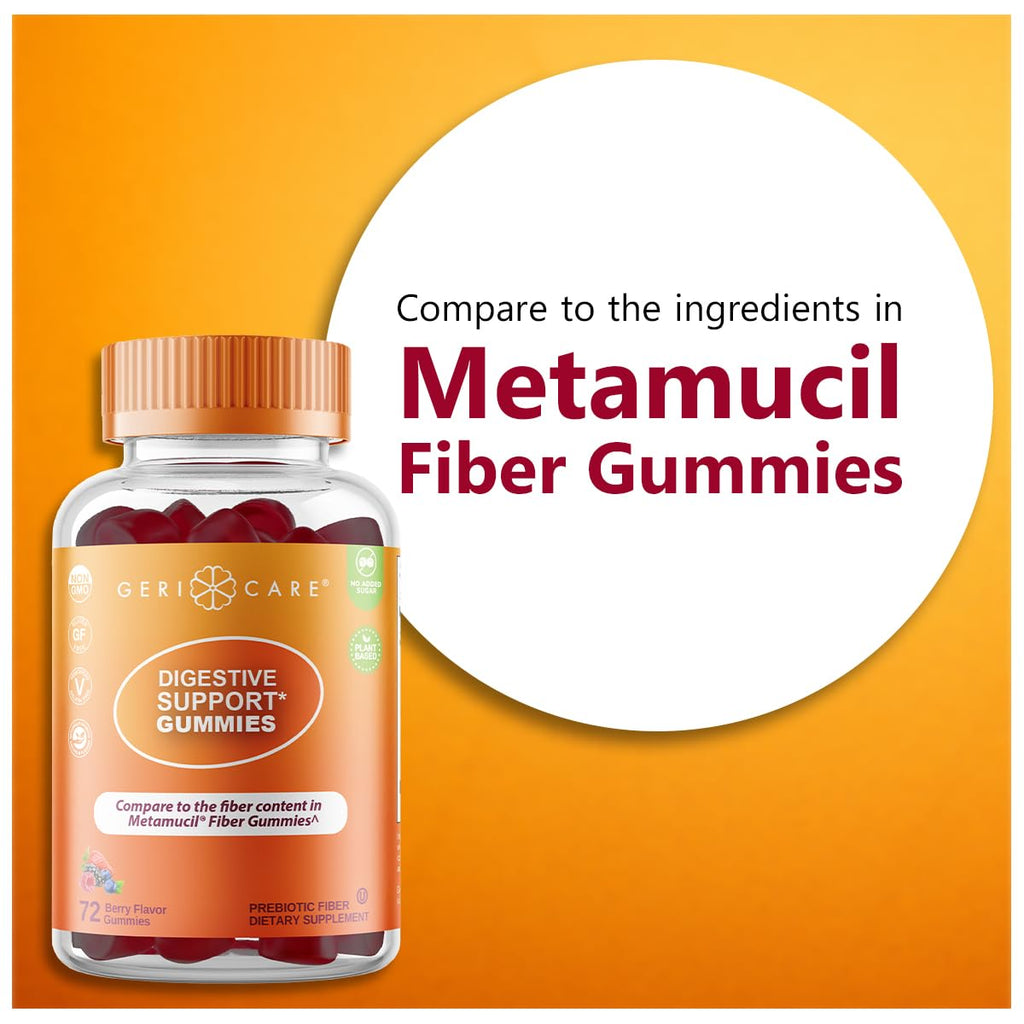GeriCare Prebiotic Digestive Support, Gummies Compare to Metamucil Fiber Gummies, Berry Flavor, 72 Count, Plant-Based Fiber for Gut Health, Non-GMO, - FENGGESTORE20