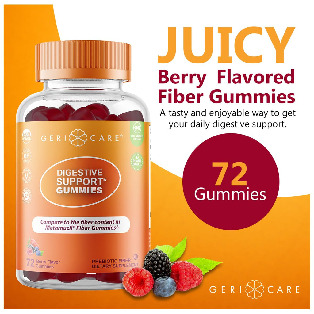 GeriCare Prebiotic Digestive Support, Gummies Compare to Metamucil Fiber Gummies, Berry Flavor, 72 Count, Plant-Based Fiber for Gut Health, Non-GMO, - FENGGESTORE20