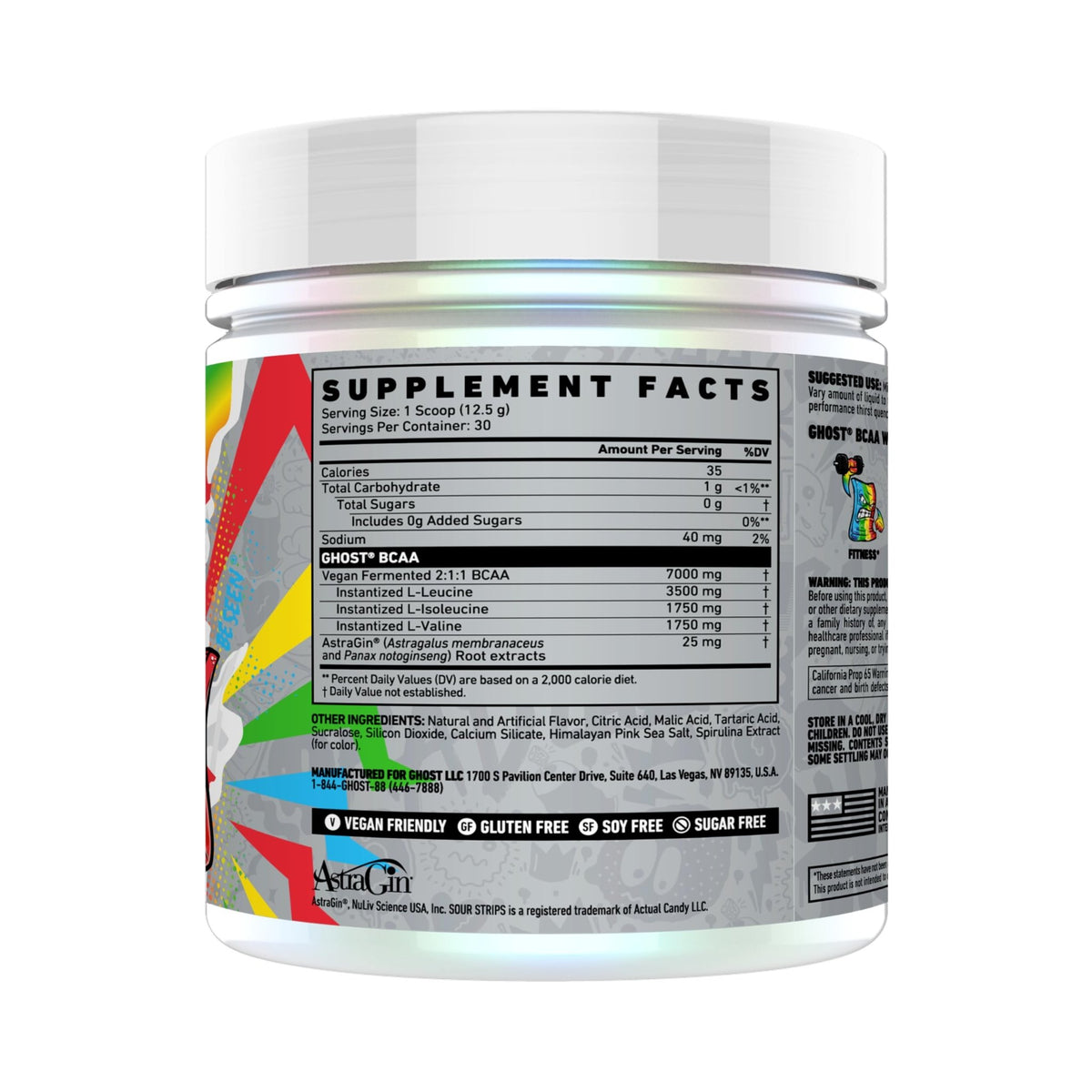 GHOST BCAA Powder Amino Acids Supplement, Sour Strips - 30 Servings - Sugar-Free Intra, Post & Pre Workout Amino Powder - FENGGESTORE20