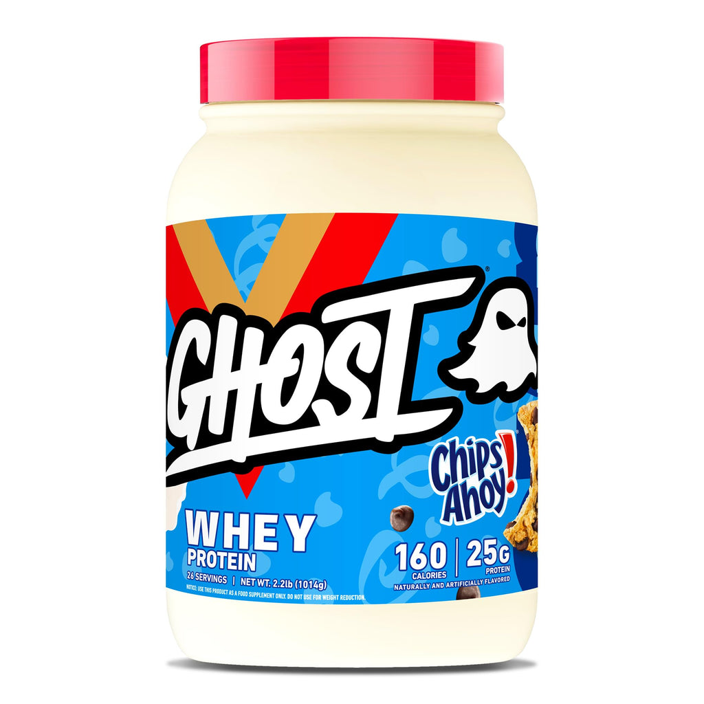 GHOST Whey Protein Powder, Chips Ahoy! - 2LB, 25G of Protein - Whey Protein Blend - ­Post Workout Fitness & Nutrition Shakes, Smoothies, Baking & Cooking - Cookie Pieces Inside - FENGGESTORE20
