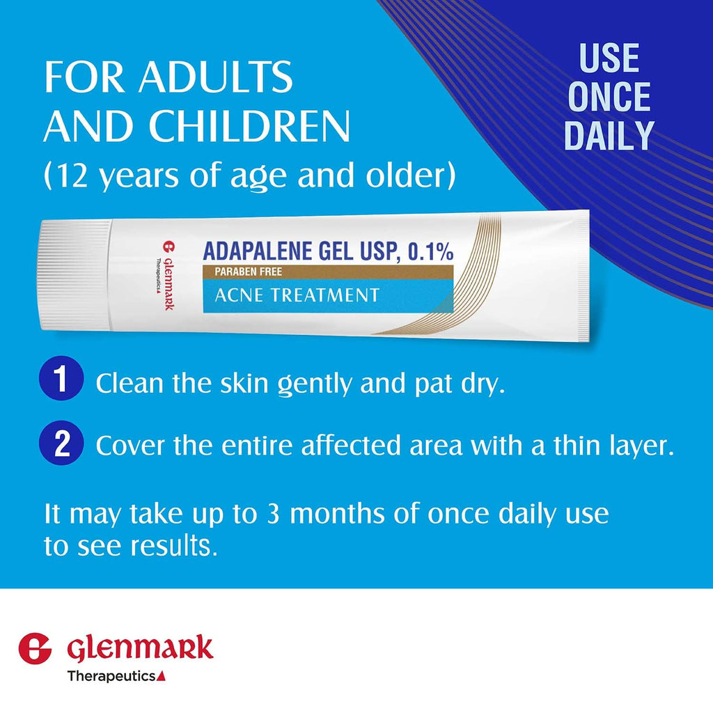 Glenmark Therapeutics Adapalene Gel 0.1% Acne Treatment, Paraben Free Topical Retinoid Cream for Face - FENGGESTORE20
