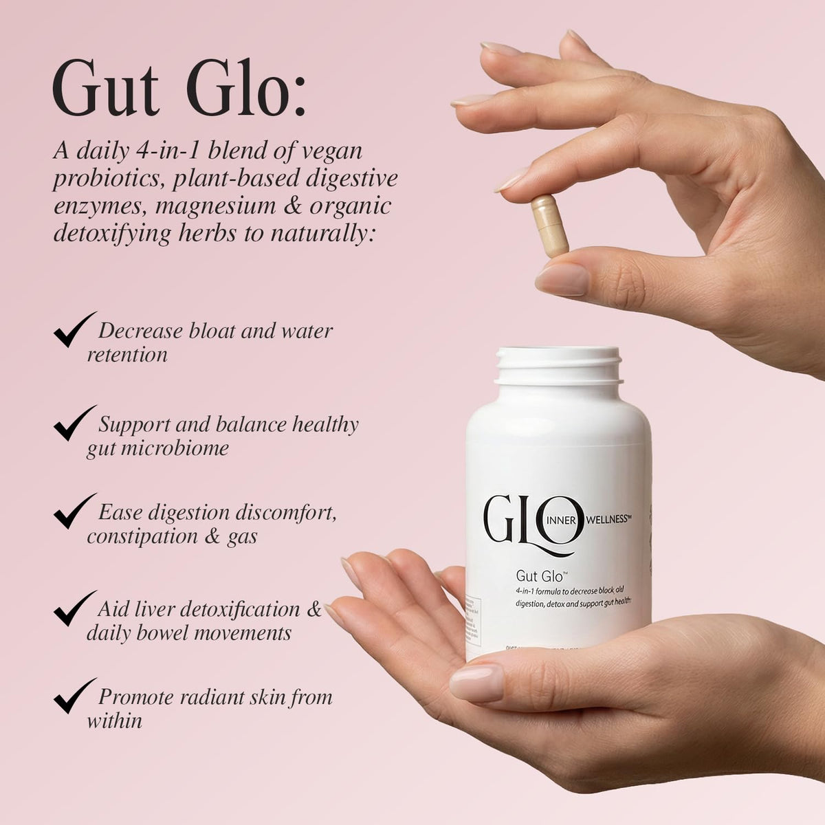 GLO Inner Wellness Gut Glo Natural Bloating Relief, Gut Health, Digestion & Constipation Aid 4-in-1 Probiotic, Digestive Enzyme, Magnesium - FENGGESTORE20