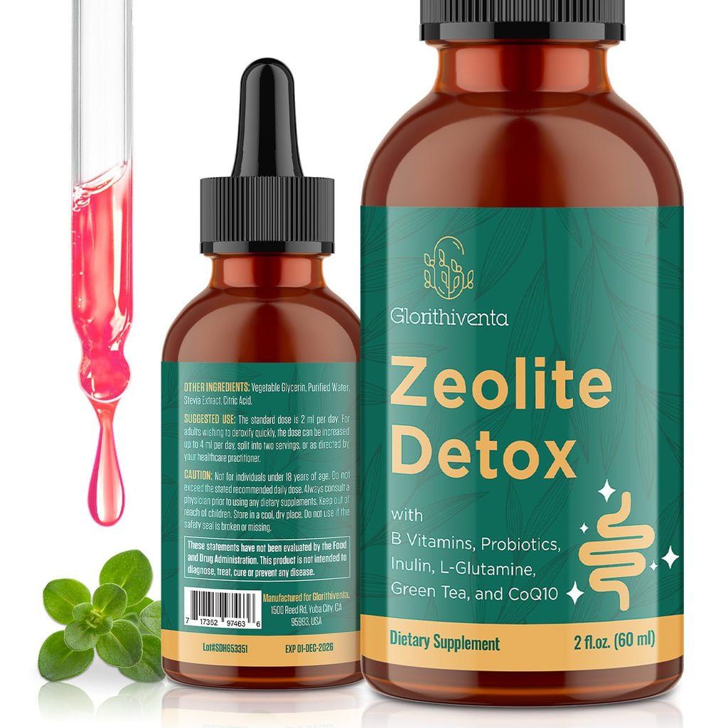 Glorithiventa Zeolite Detox for Adults, Zeolite Liquid Drops with Vitamin B, Probiotic Blend - Energy, Gut, Focus - 2 Fl Oz (1 Bottle) - FENGGESTORE20