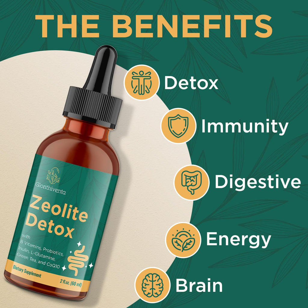 Glorithiventa Zeolite Detox for Adults, Zeolite Liquid Drops with Vitamin B, Probiotic Blend - Energy, Gut, Focus - 2 Fl Oz (1 Bottle) - FENGGESTORE20