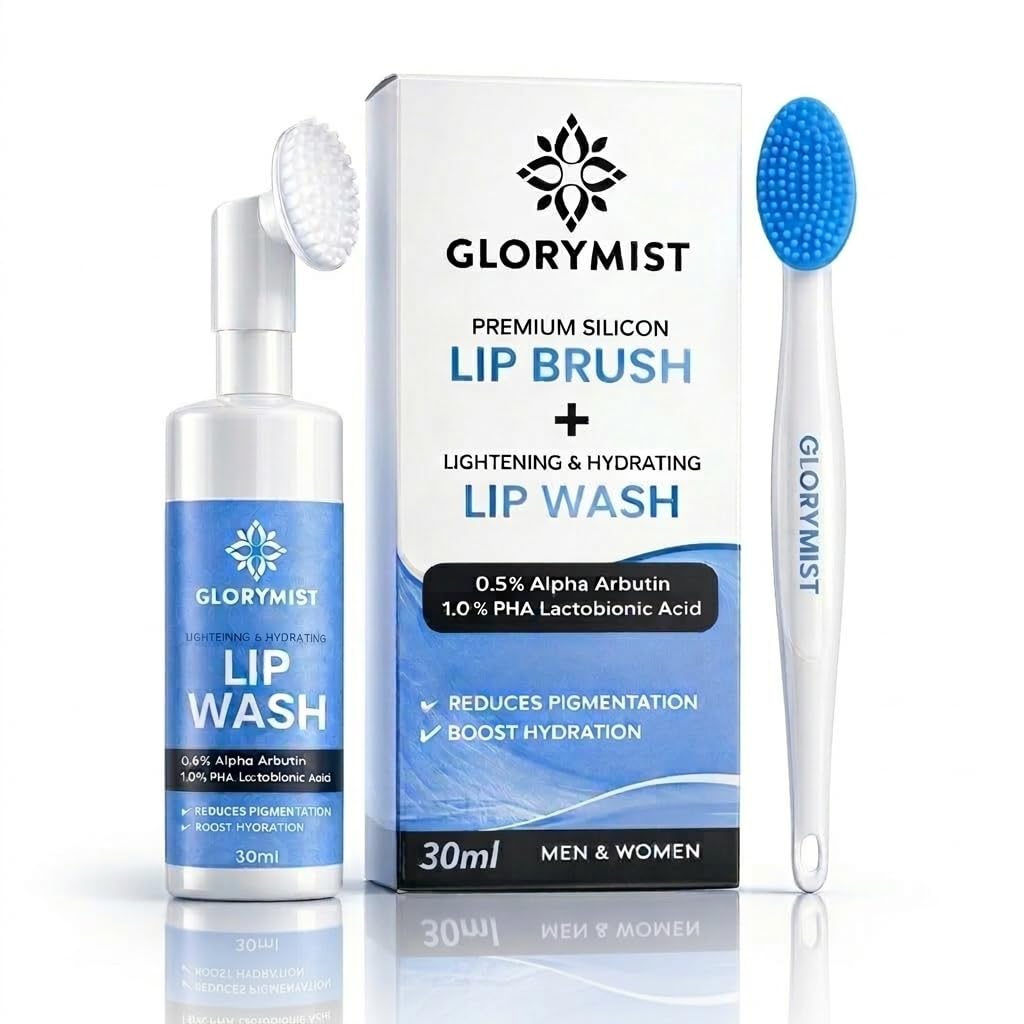 GloryMist All In One Lip Wash & Silicone Brush – Hydrating, Brightening & Exfoliating foaming Cleanser for Dry - FENGGESTORE20