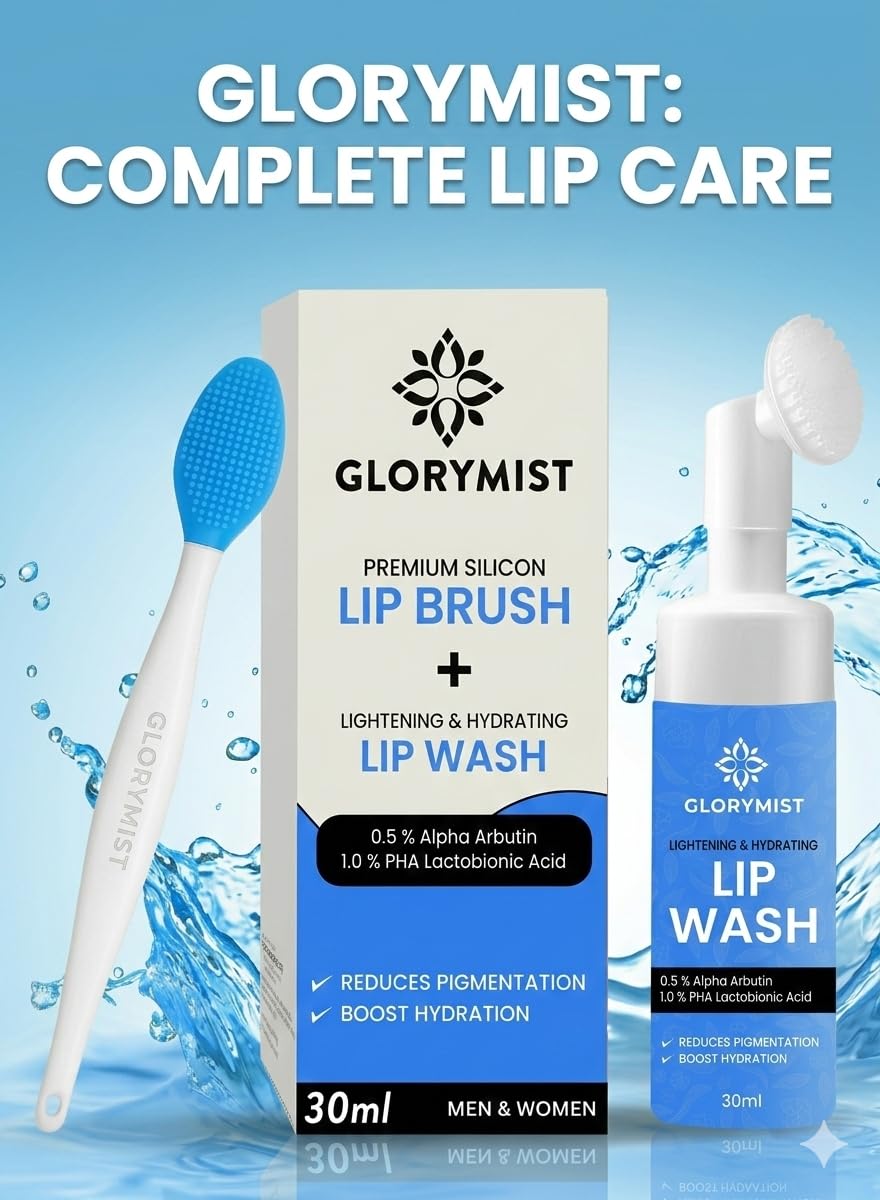 GloryMist All In One Lip Wash & Silicone Brush – Hydrating, Brightening & Exfoliating foaming Cleanser for Dry - FENGGESTORE20