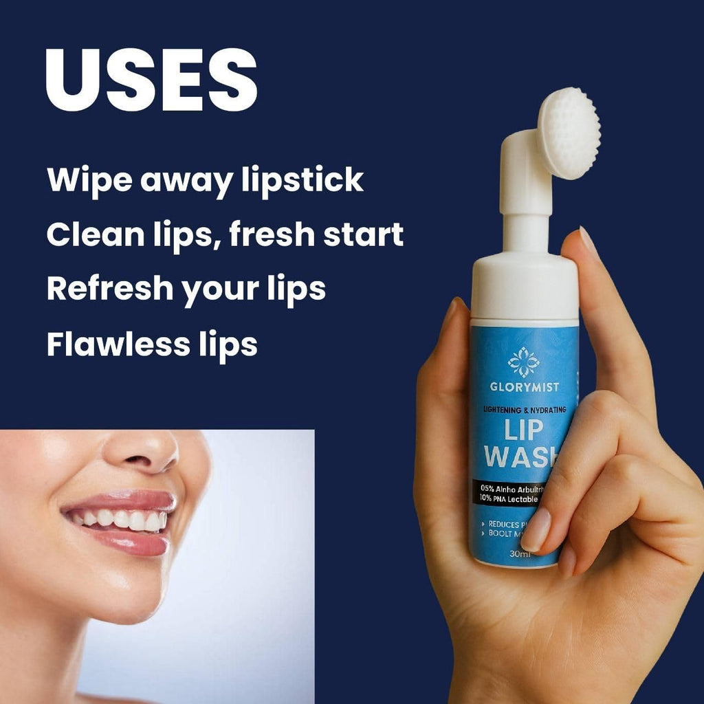 GloryMist All In One Lip Wash & Silicone Brush – Hydrating, Brightening & Exfoliating foaming Cleanser for Dry - FENGGESTORE20